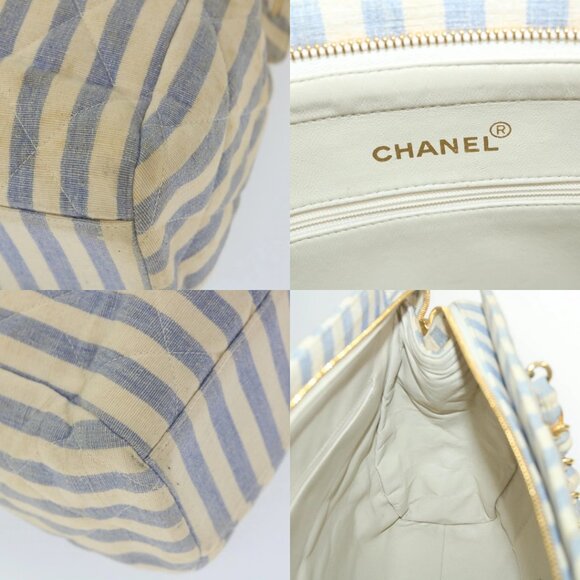 CHANEL Quilted Chain Big Matelasse Shoulder Bag Canvas Light Blue CC Auth 58349A - Picture 15 of 15